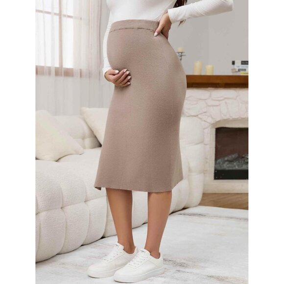 Women's Maternity Sweater Midi Skirt Side Split Stretchy High Waist Bodycon - Picture 3 of 7